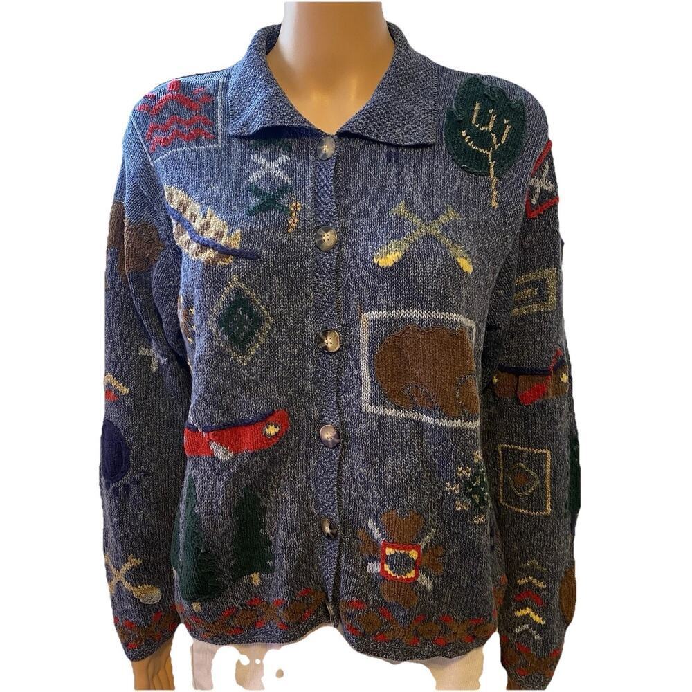 VTG 90s Robert Scott Knit Cardigan Sweater Linen Silk Wool Grandmacore Women S/L